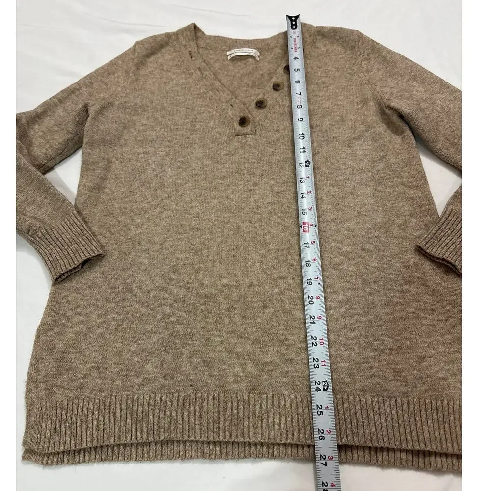 Anthropologie Women’s Small Serena V-neck Pullover Sweater Tan Knit Button Cozy
